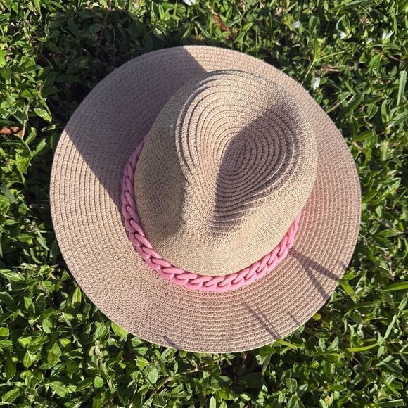Light Pink Fedora with Chain Trim Detailing - NWT - Adjustable Hat Size